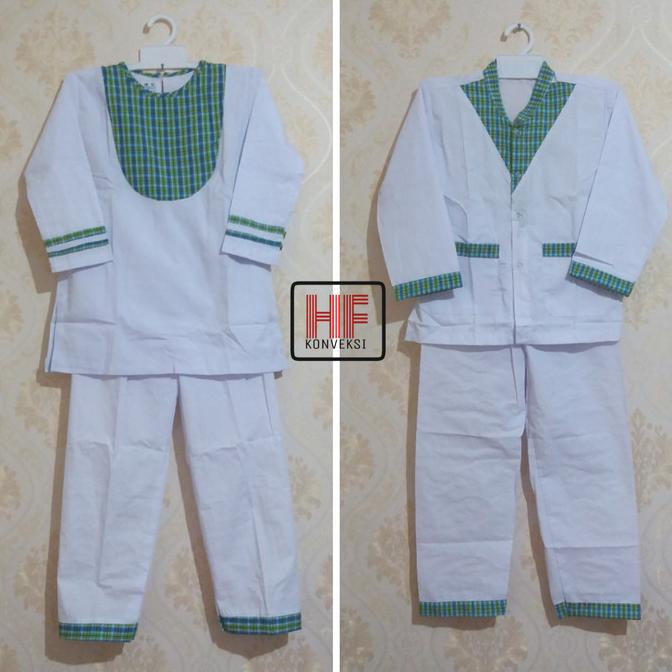 Seragam Muslim Anak Tk Paud Putih Kotak Hijau