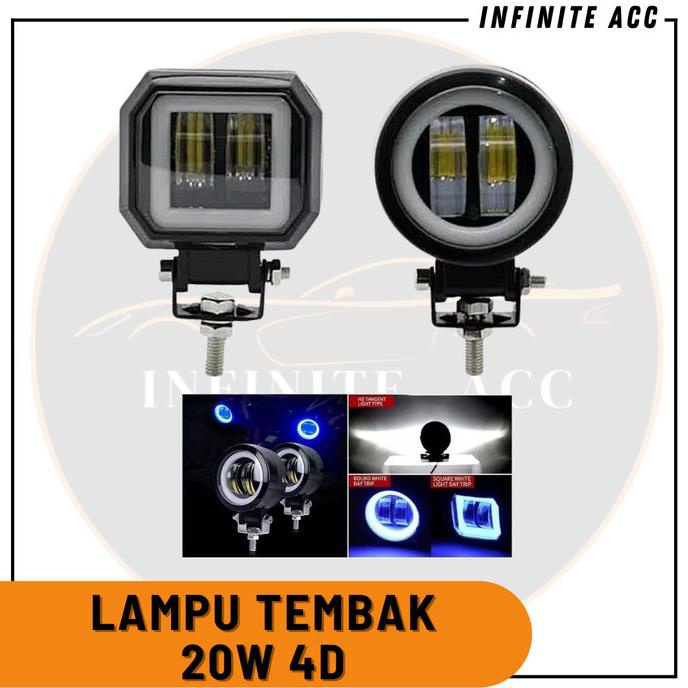 Led Lampu Tembak Sorot 20Watt 4D Ring Biru Cahaya Putih Mobil Motor Original