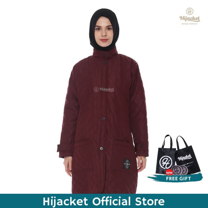 Hijacket Belva Original Red Burgundy Jaket Parasut Wanita Muslimah
