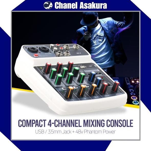 Muslady Compact Mixing Console Mixer 4 Channel Phantom 48V - AI-4