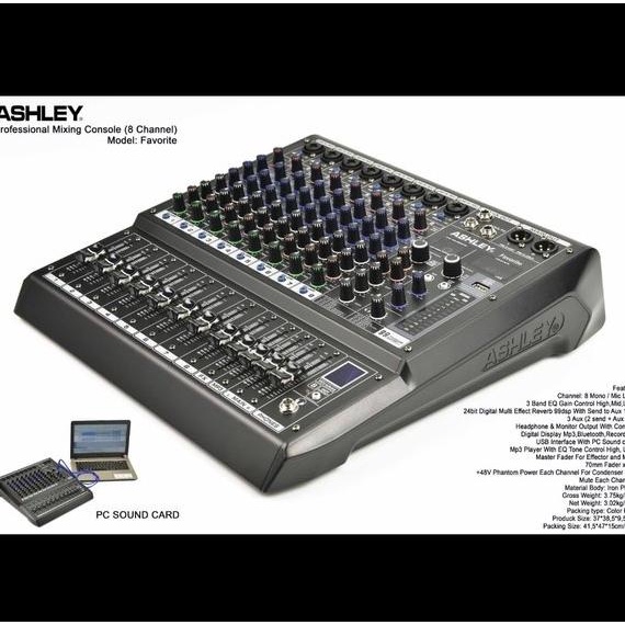 mixer audio Ashley Favorite 8CH usb bluetooth soundcard original