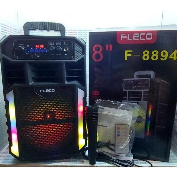 Speaker Bluetooth FLECO F-828 LED Bonus Mic Remote Speaker Karaoke FM Radio USB Memory Card AUX MIC 