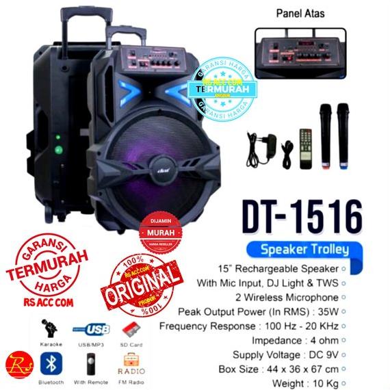 BARU Speaker portable 15 inch Dat Dt1516 charger baterai witch 2 mic wireless Pa dat Dt 1516 Origina