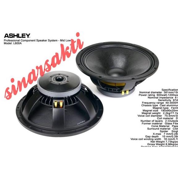 TERBARU SPEAKER ASHLEY L600A 1BH 15 INCH COMPONEN SPEAKER 1200 WATT