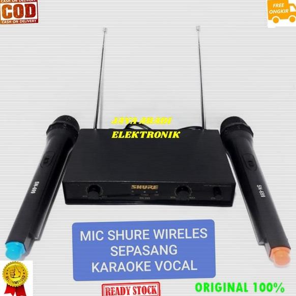 ORIGINAL SHURE UHF MIC WIRELESS DUAL MIK WIRELES SEPASANG MIKROPON MIKROPHONE DISPLAY SOUNDBEST MICR