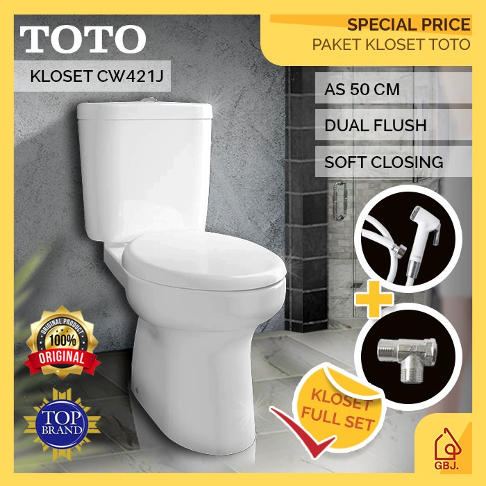 SET KLOSET DUDUK TOTO CW421J KOMPLIT + JET SHOWER + TEE / CLOSET CW421