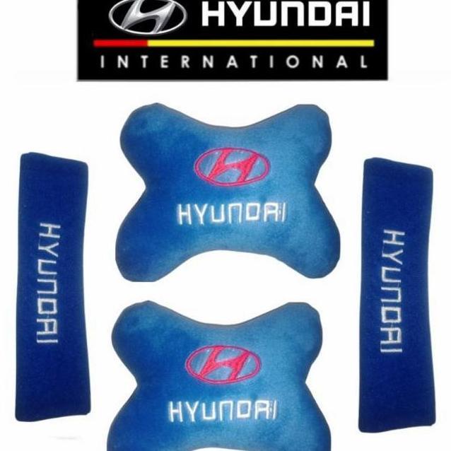 bantal mobil terbaru Hyundai biru headrest set 2 in 1 terbaru