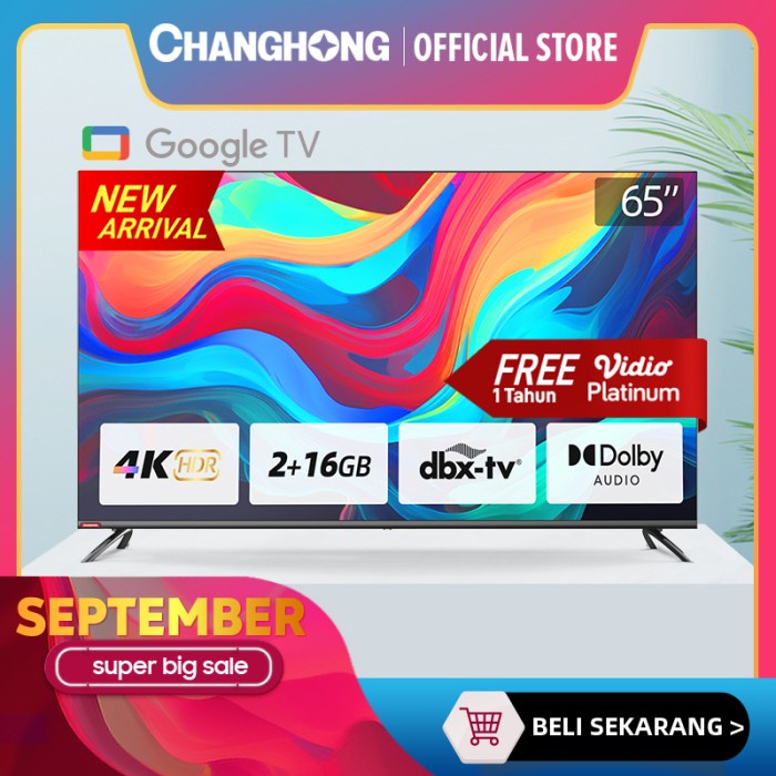 Google TvChanghong 65 Inch Smart Tv 4K Uhd Hdr10+ Tv (U65H7 Pro)