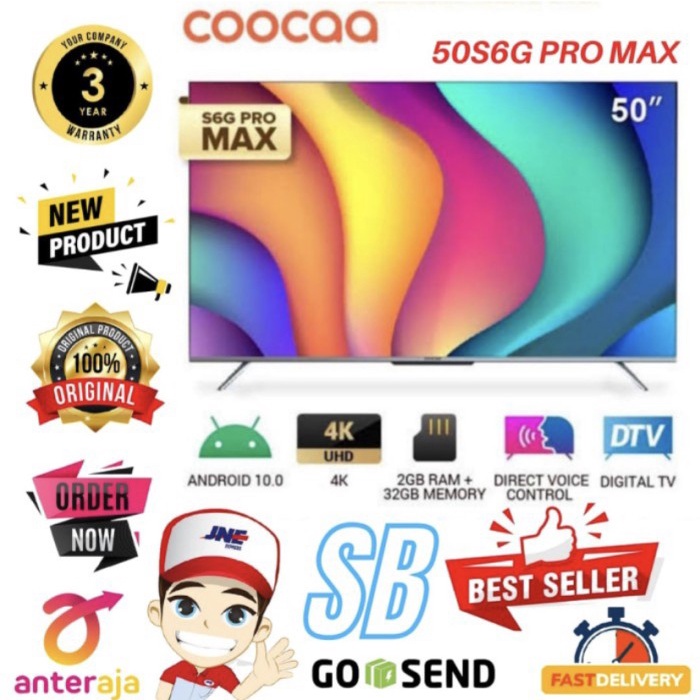 Coocaa Led Tv 50 Inch 50S6G Pro Smart Tv Android 10 Uhd 4K 50" Digital