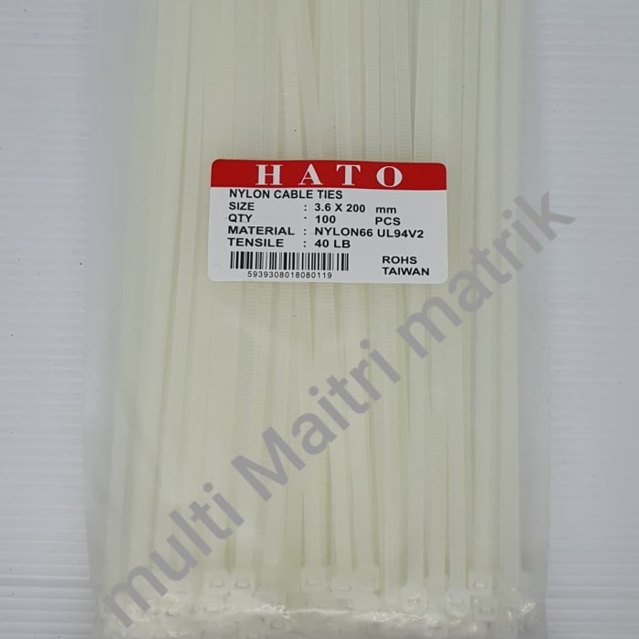 

Kabel ties 20cm x 3,6mm tebal Hato / cable ties / Tali tis pengikat - Putih