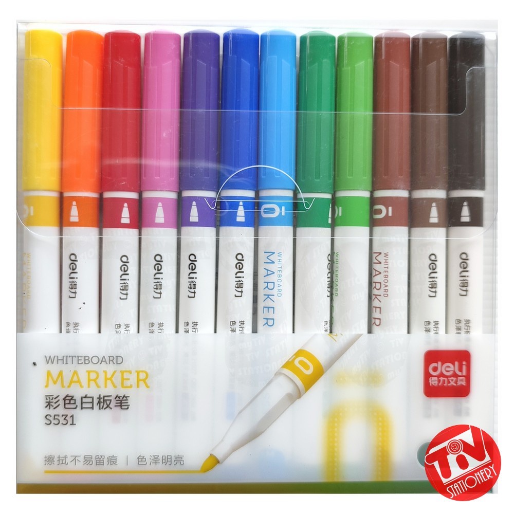 

Spidol Papan Tulis Deli Whiteboard Marker Set (12 Colors)