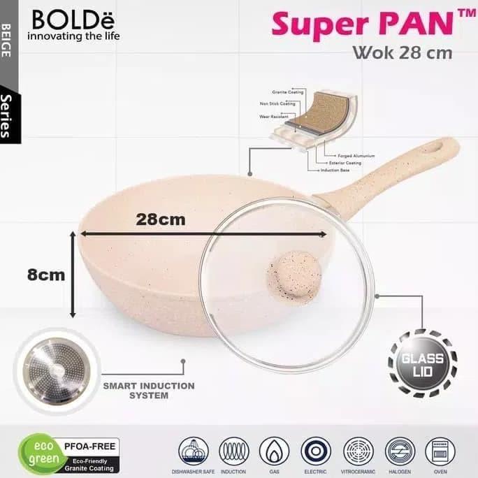 Wok Pan Granite BOLDe 28cm+Tutup Kaca-Wajan-Panci-Anti Lengket