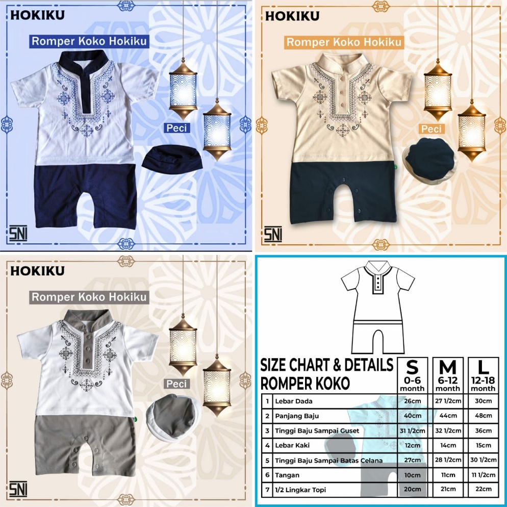 SPECIAL PRICE Pakaian Muslim Baju Koko Bayi HOKIKU SNI / Romper Bayi Peci PREMIUM