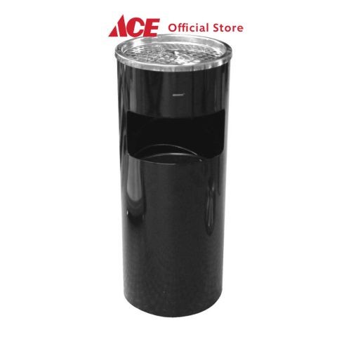 Ready stok ACE - Krisbow Tempat Sampah Stainless Dengan Asbak 25x61.5 Cm - Hitam