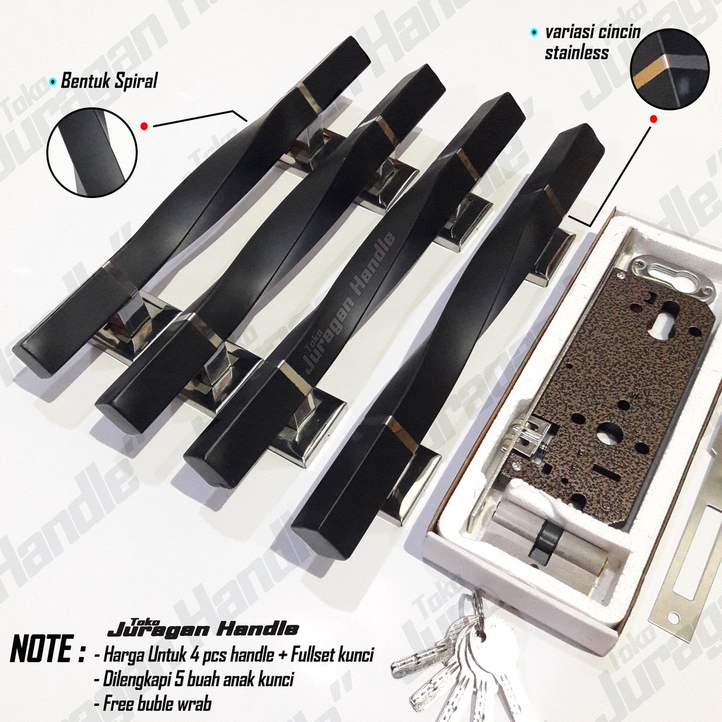 paket lengkap 4 pcs dan body kunci handle pintu rumah model terbaru spiral 35 cm dan kunci pintu tar