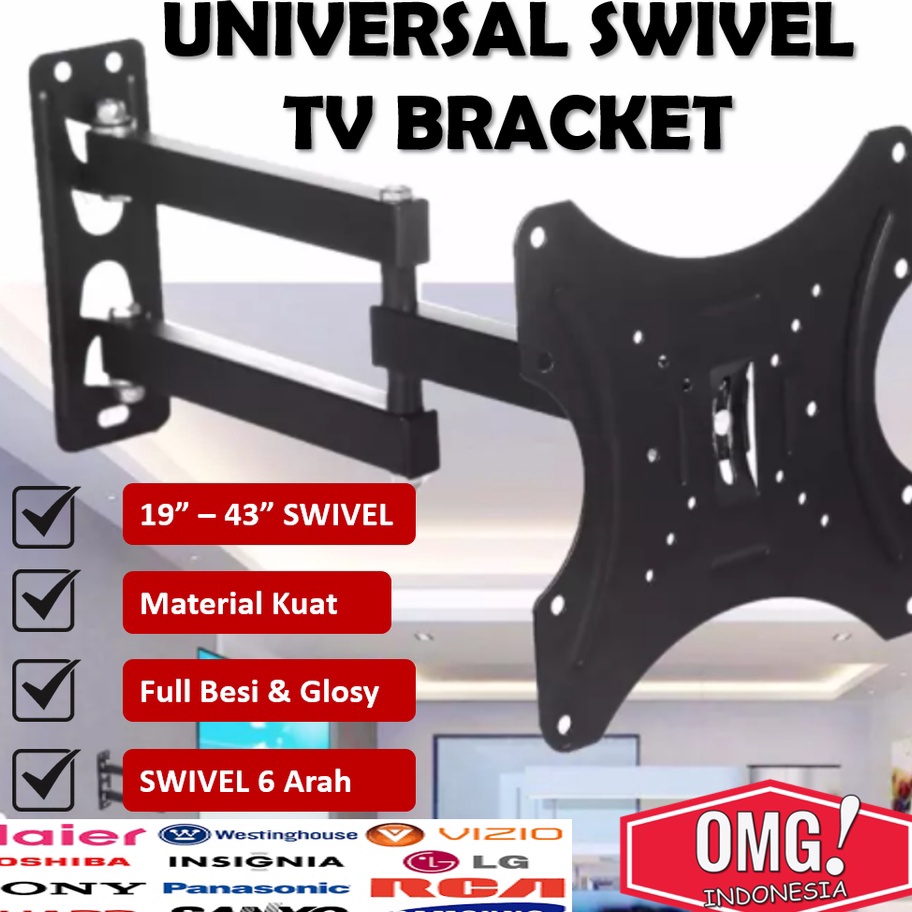 BRACKET SWIVEL TV LED 14 17 19 20 22 24 27 32 40 43 Inch Universal Smart TV Digital LCD Braket Putar ✱lyd»