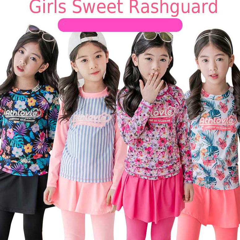 MURAH BANGET 【Ready】 2-10 Tahun Gadis Baju Renang ANAK Perempuan Model Lengan Panjang+Rok Untuk Gaun