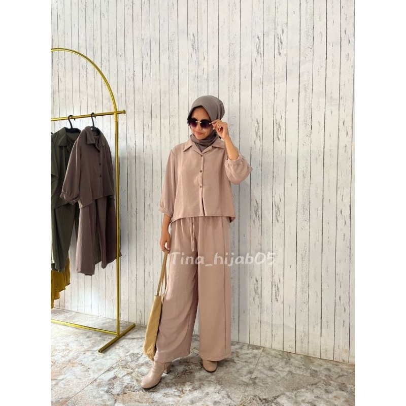 One Set Crop Top Crinkle Airflow Flowy