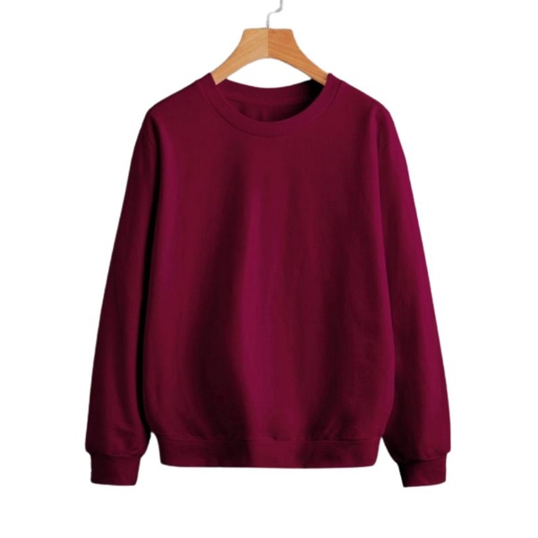 Baju Pria Sweater Crewneck Polos Merah Maroon