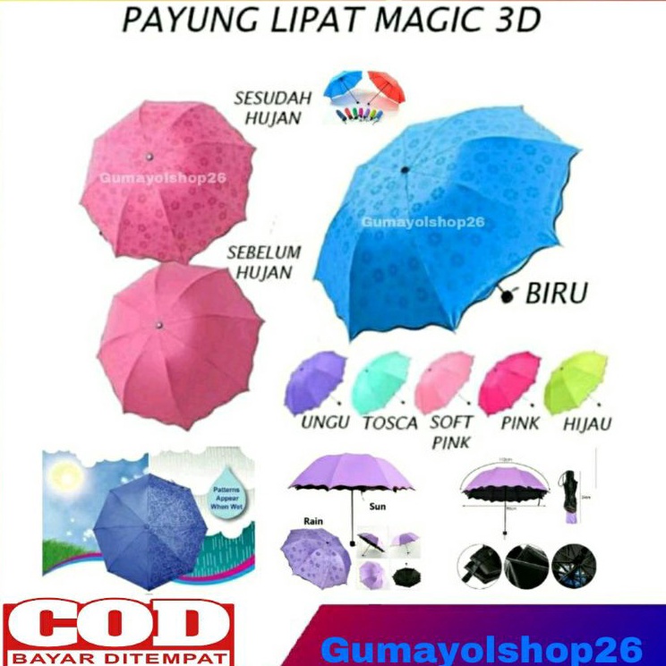 Terkini TERMURAH   Payung Magic 3D - Payung Lipat Lapisan Hitam - Payung Magic Lipat Viral Baru