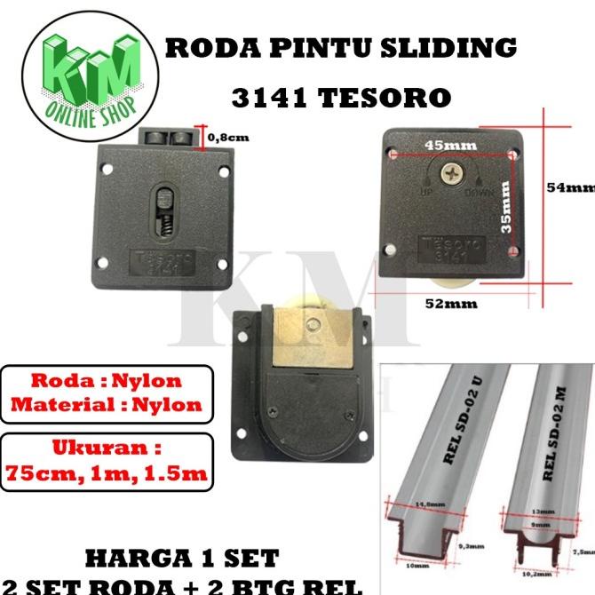BEST PRODUK Roda Pintu Lemari Geser SD 3141 + Rel Tanam Pintu lemari