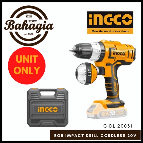 Mesin Bor Impact Cordless 20V 13Mm Ingco Cidli20031 Unit Only Mesin