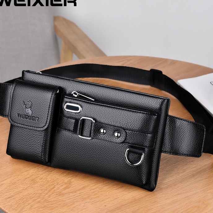Original WEIXIER 8117 Tas Selempang Pria Kulit Waistbag Anti Air WK-SBY serbuuu 