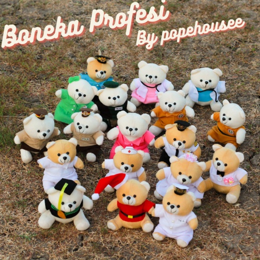 1.1 MALL BONEKA PROFESI BERUANG SIZE 15CM TNI PERAWAT POLISI WISUDA PERAWAT WEDDING GURU PERSIT SINT