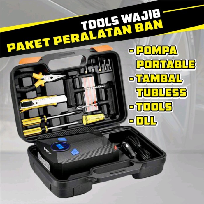 Fullset Pompa Ban Mobil Elektrik Portable Plus Toolset Tambal Ban