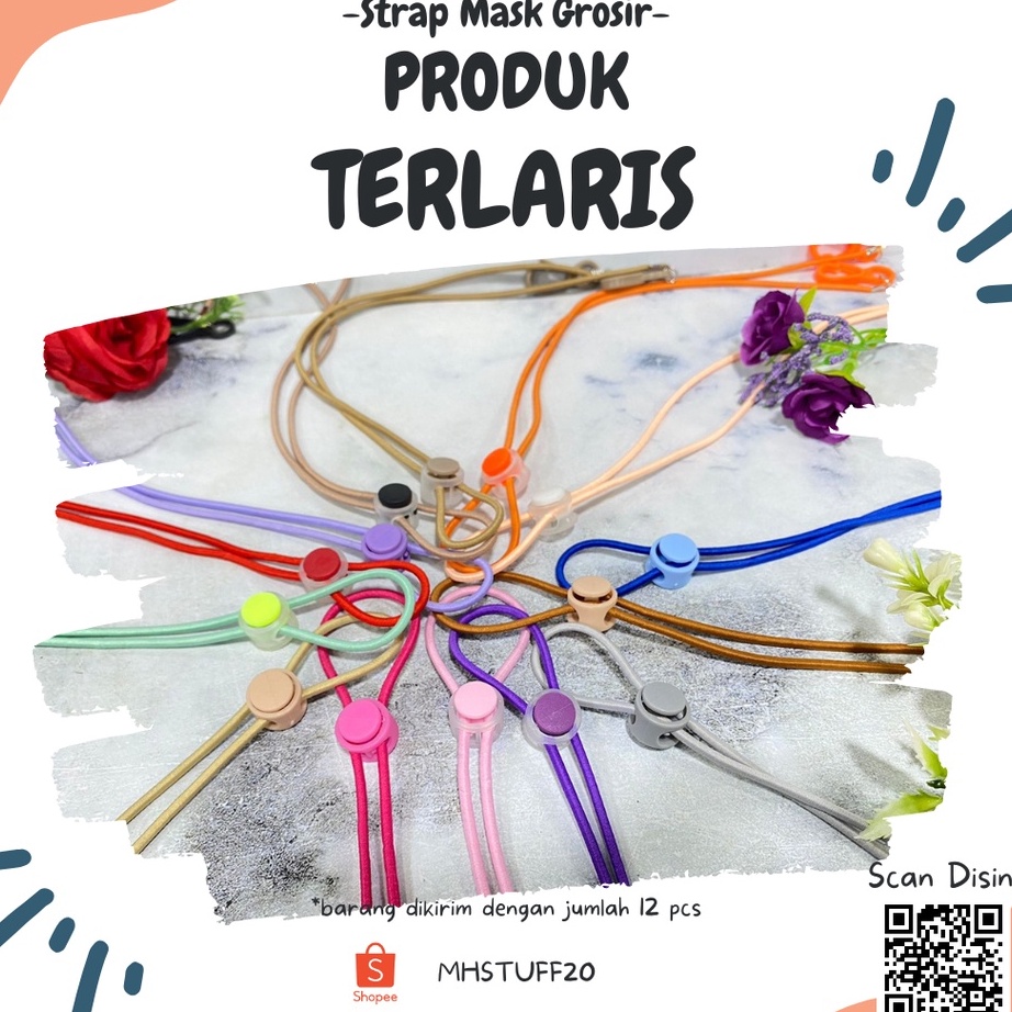 BQGZ6250 [PROMO MURAH] 12 pcs / 1Lusin Strap Mask karet polos Tali STRING 2 in1 Kalung Konektor Mask