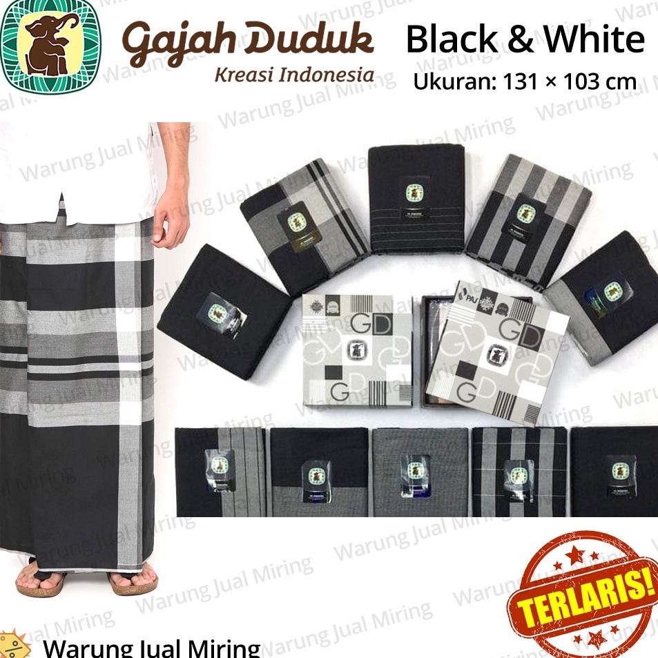 [[☪ILO]] Sarung GAJAH DUDUK Black & White BW Hitam Putih Sarung Cap Gajah Duduk Original Asli Dewasa