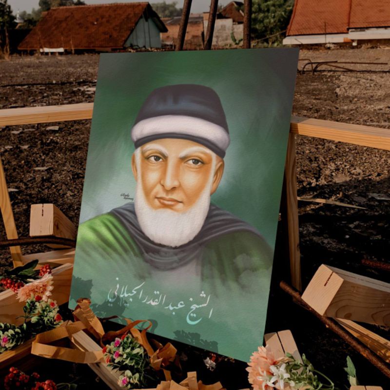 Poster Lukisan 30×40 Syekh Abdul Qodir Aljailani Poster Lukisan Ulama Auliya Aulia Wali Syekh Syech 