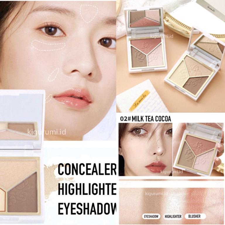 ➢☋★✭ LAMEILA 3 in 1 Cosmetic Plate Eyeshadow Highlighter Concealer Corrector LA114 5097 Diskon Promo