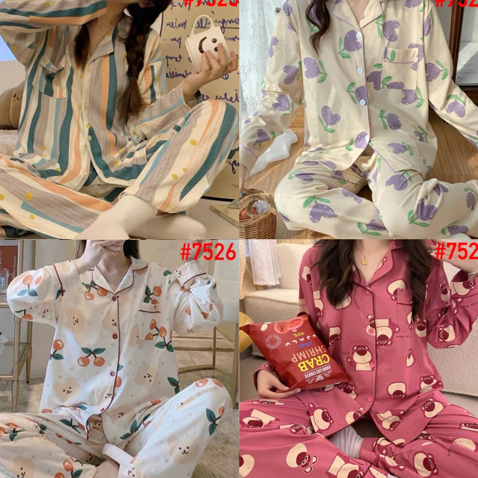 stok baru.. Piyama Baju Tidur Wanita JALJA PP Import Leisure Wear Model Korea Fashion Kerah Kancing 