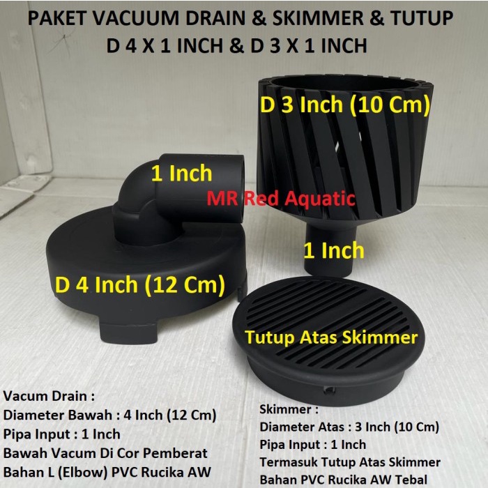 Vacum Drain Set Skimmer D 4 X 1 Inch Filter Vakum Skimer Kolam Koi Berkualitas