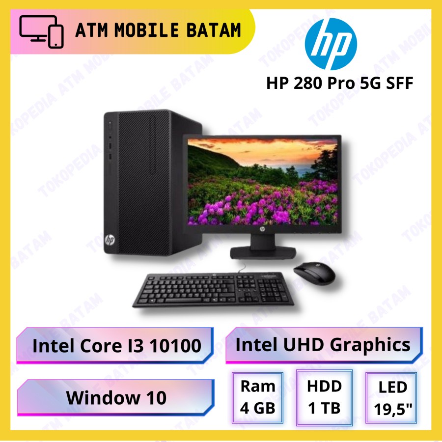 PC Desktop HP 280 Pro G5 SFF i3-10100 4GB 1TB DVDRW 20" Win10