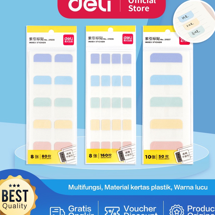 

ZYRN8406 7.7 Deli Index Tab / Penanda / Pembatas Halaman Kertas Plastik 2153X