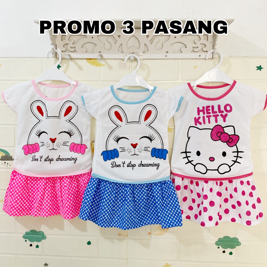 3 PASANG STELAN ROK KARAKTER ANAK PEREMPUAN 0-12 BULAN/BAJU BAYI PEREMPUAN 0-12 BULAN Parsel Katun C