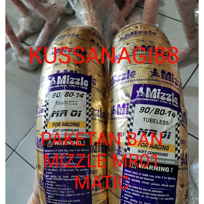 HARGA SPESIAL PAKET BAN MOTOR MIZZLE MR01 90/80-14 RING 14 SOFT COMPOUND RACING TUBELESS (1 SET DEPA