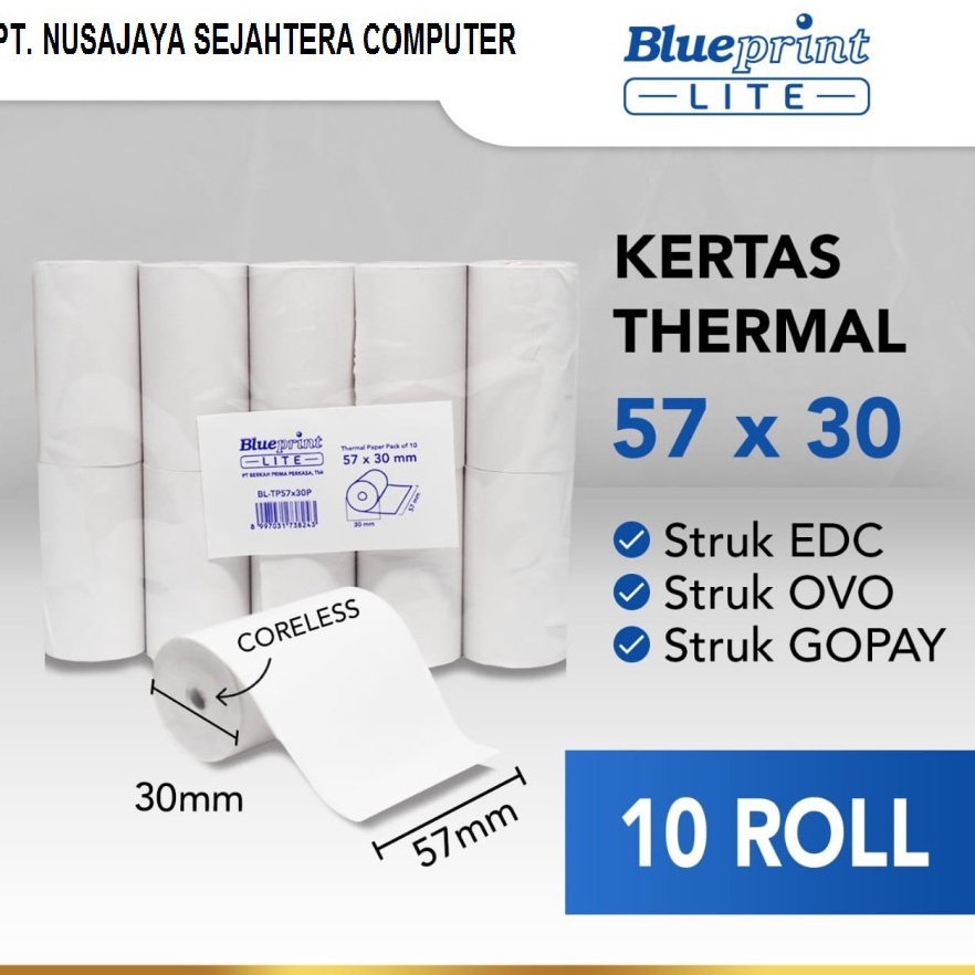 

Murah Banget KERTAS THERMAL BLUEPRINT LITE 57x30 , 57x30os - 1 Pack isi 10 Roll 4972