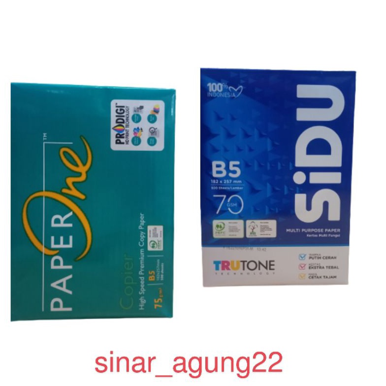 

10.10 STOK READY kertas hvs SIDU & PAPERONE B5 70g&75g 1Rim