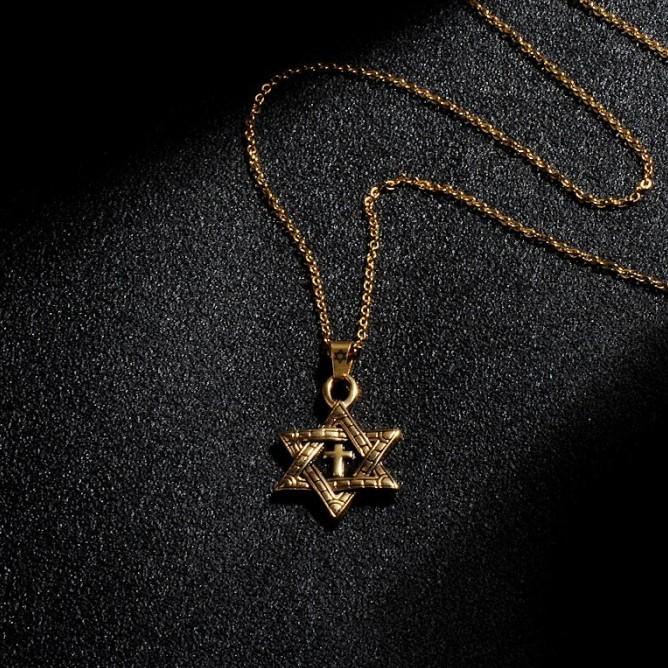 Kalung Salib Bintang Daud / Kalung Salib Titanium / Aksesoris Rohani