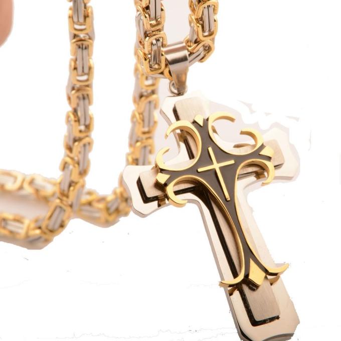 Kalung Salib Pria Titanium Rantai Kaisar