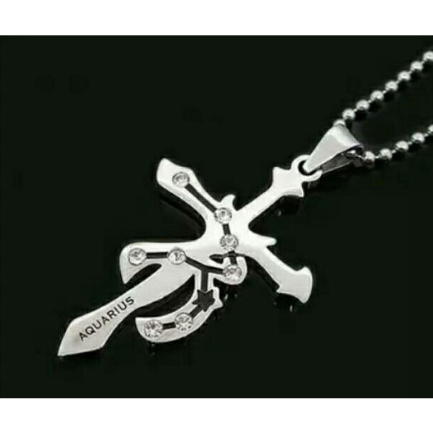 Kalung Titanium Salib Bintang Aquarius 316L Hiko Seijuro