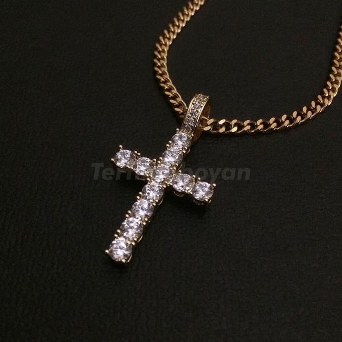 Kalung Emas - Kalung Salib - Liontin Salib Es Keluar Emas