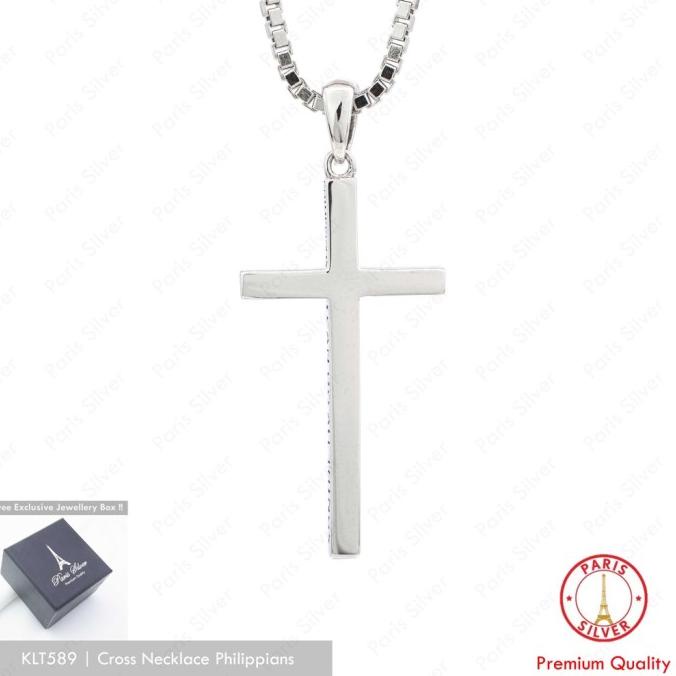 Kalung Liontin Salib Polos Perak Asli Silver 925 Lapis Emas Putih Cowo