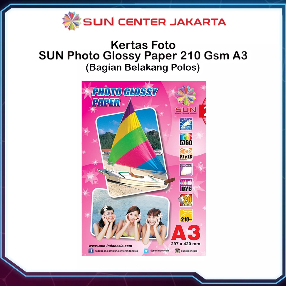 

[ART. E83Y] Kertas Foto Glossy A3 - SUN Photo Glossy Paper A3 Ketebalan 210, 240, 265 gsm