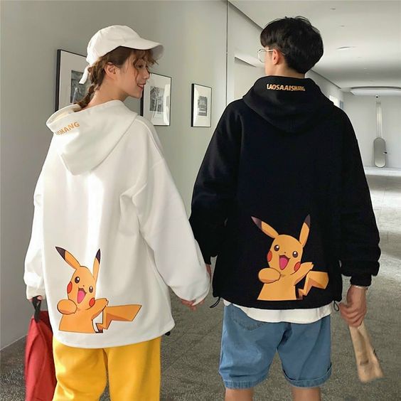 Sweater Hoodie Couple Pokkemon / Switer Hodie Couple Pasangan / Hoodie Jumper Hitam Putih Jumbo