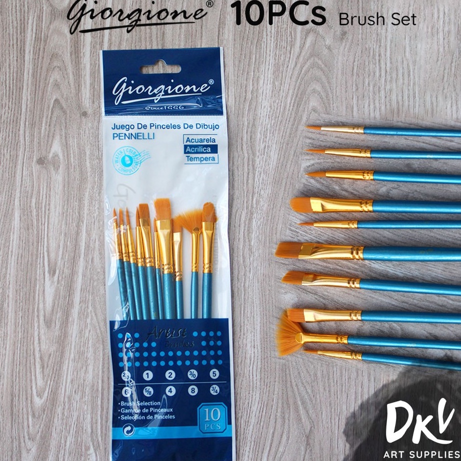 

➡✡✼ Giorgione Brush Set 10 pcs G-198H Kuas Lukis Nylon Ekonomis Buruan Beli