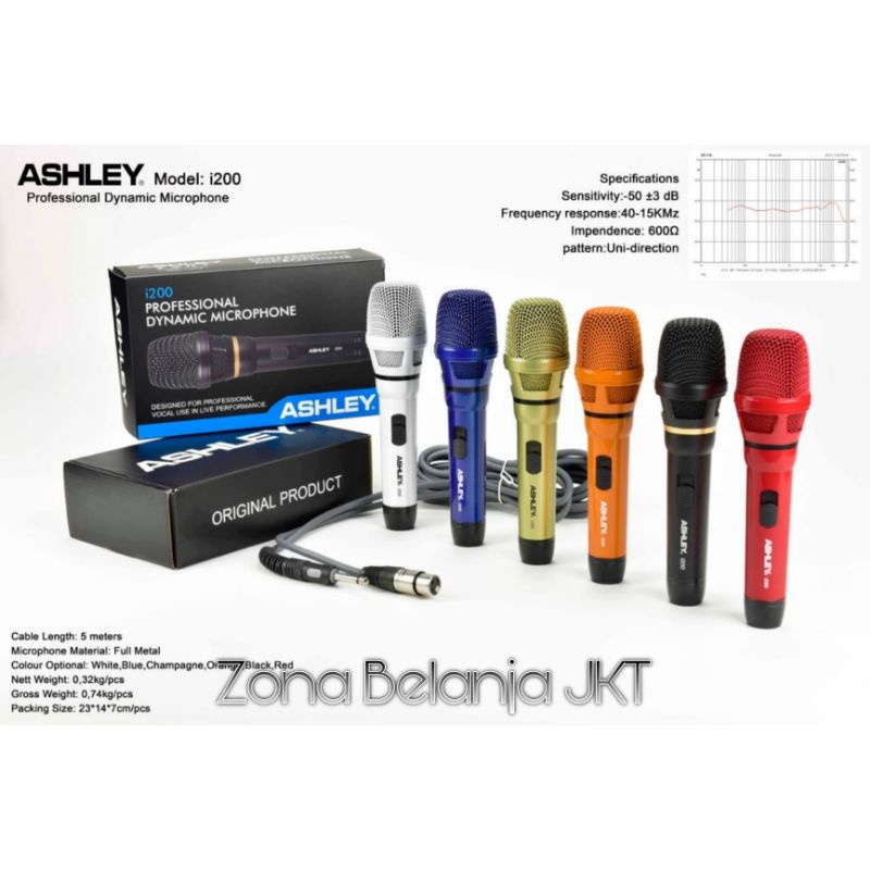 MIC KABEL ASHLEY I 200 i200 VOKAL DYNAMIC KARAOKE ORIGINAL